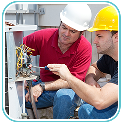 Two Men Working on AC Unit